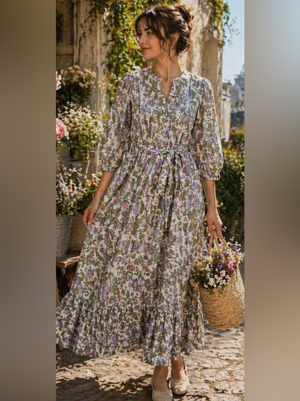 SZ Blockprints Aaron dress. Purple/Green floral print. XS. EUC